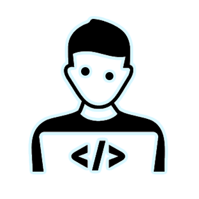 A symbol of a man alongside a coding symbol.